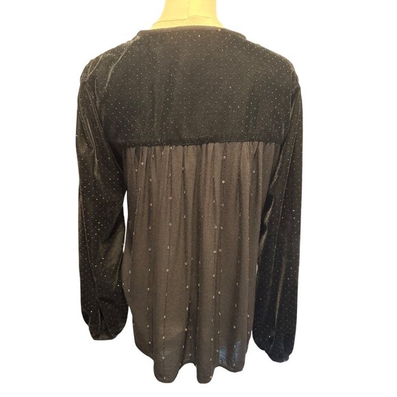 2/$30 Zara Black M Velvet  Sheer Long Sleeve Embellished Blouse Neck Tie - Picture 11 of 13